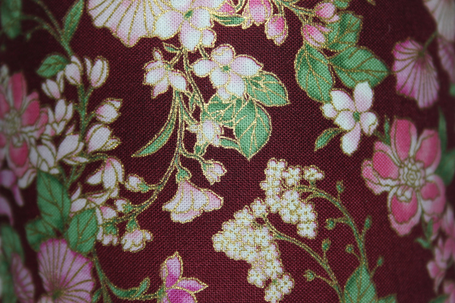 Dark Red cotton headband Pink flower print headcover