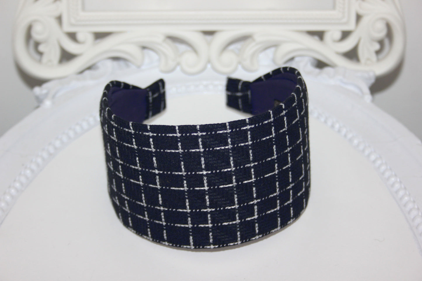 Fabric headband for women Dark Blue & White geometric print headwrap no slip comfortable head cover
