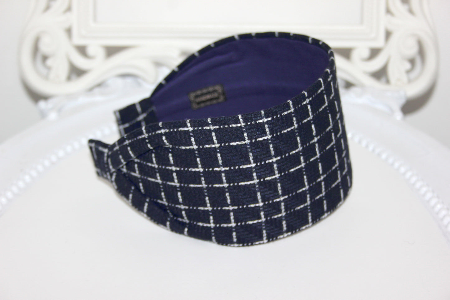 Fabric headband for women Dark Blue & White geometric print headwrap no slip comfortable head cover