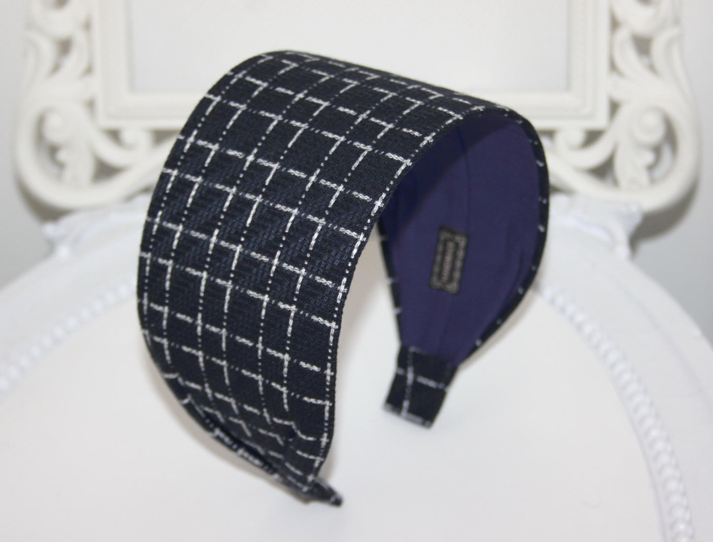 Fabric headband for women Dark Blue & White geometric print headwrap no slip comfortable head cover
