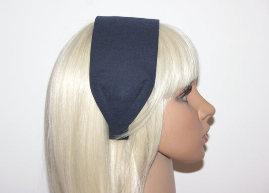 Dark Blue linen headband women retro hairband bandana