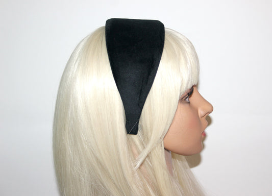 Black poly velvet headband for women, wide hairband, plastic free