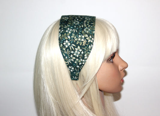 Dark Green cotton headband Flower print headcover