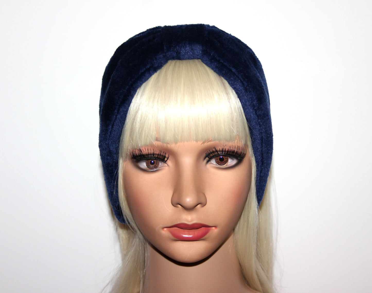 Short fur ear warmer Dark Blue faux fur earmuffs women Average thickness headband turban Skiing & Running earmuff