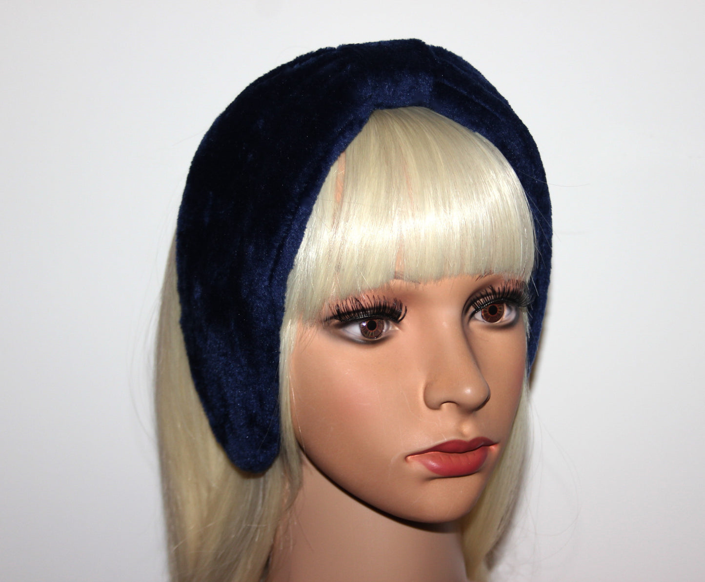 Short fur ear warmer Dark Blue faux fur earmuffs women Average thickness headband turban Skiing & Running earmuff