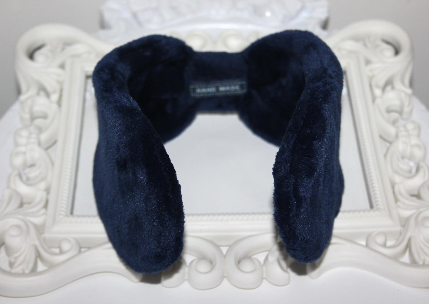 Short fur ear warmer Dark Blue faux fur earmuffs women Average thickness headband turban Skiing & Running earmuff