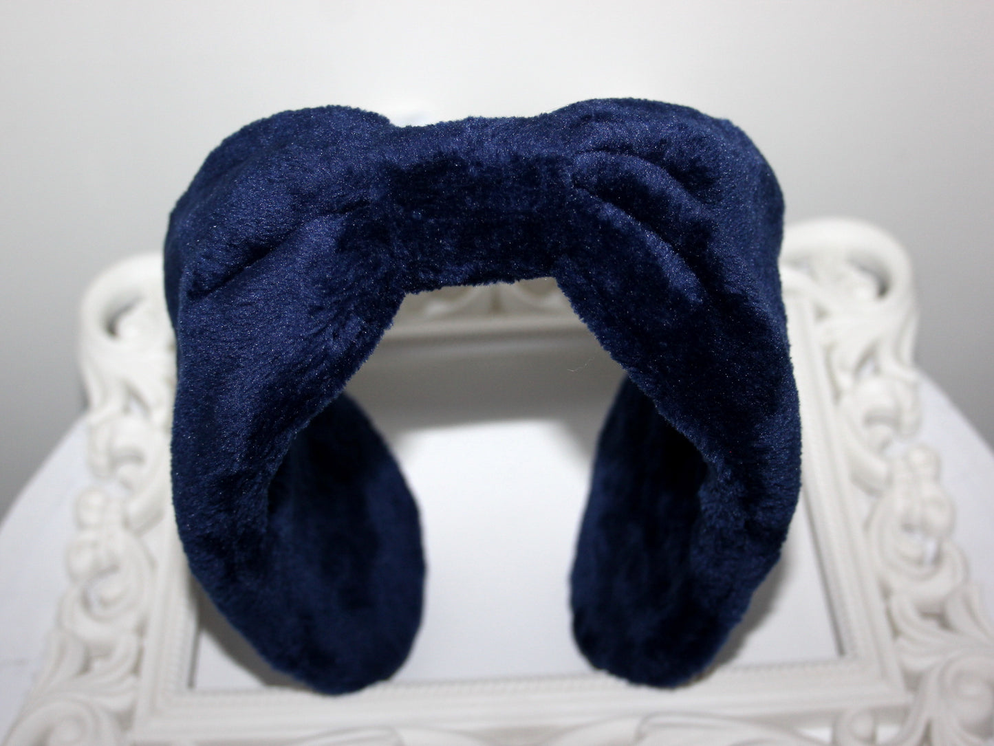 Short fur ear warmer Dark Blue faux fur earmuffs women Average thickness headband turban Skiing & Running earmuff