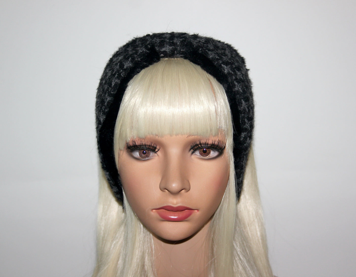 Dark Gray & Black earmuffs women Houndstooth ear warmer faux fur comfy headband
