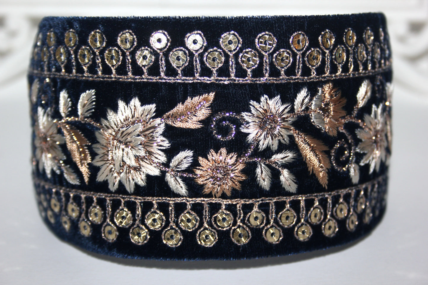 Dark Blue fashion headband 2.9" inch Embroidered sequin velvet hairband