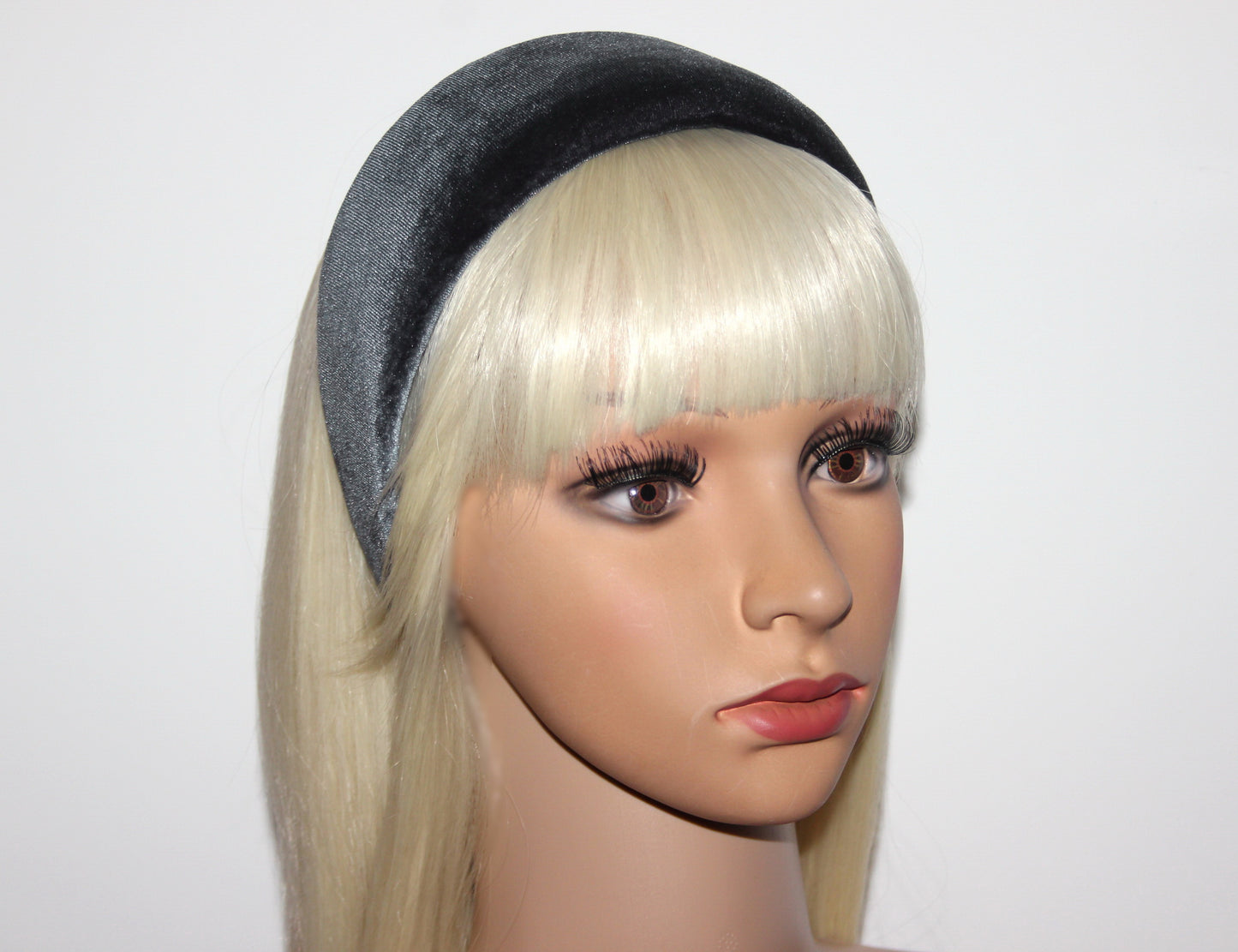 Gray Padded velvet headband, Elegant head cover, plastic free