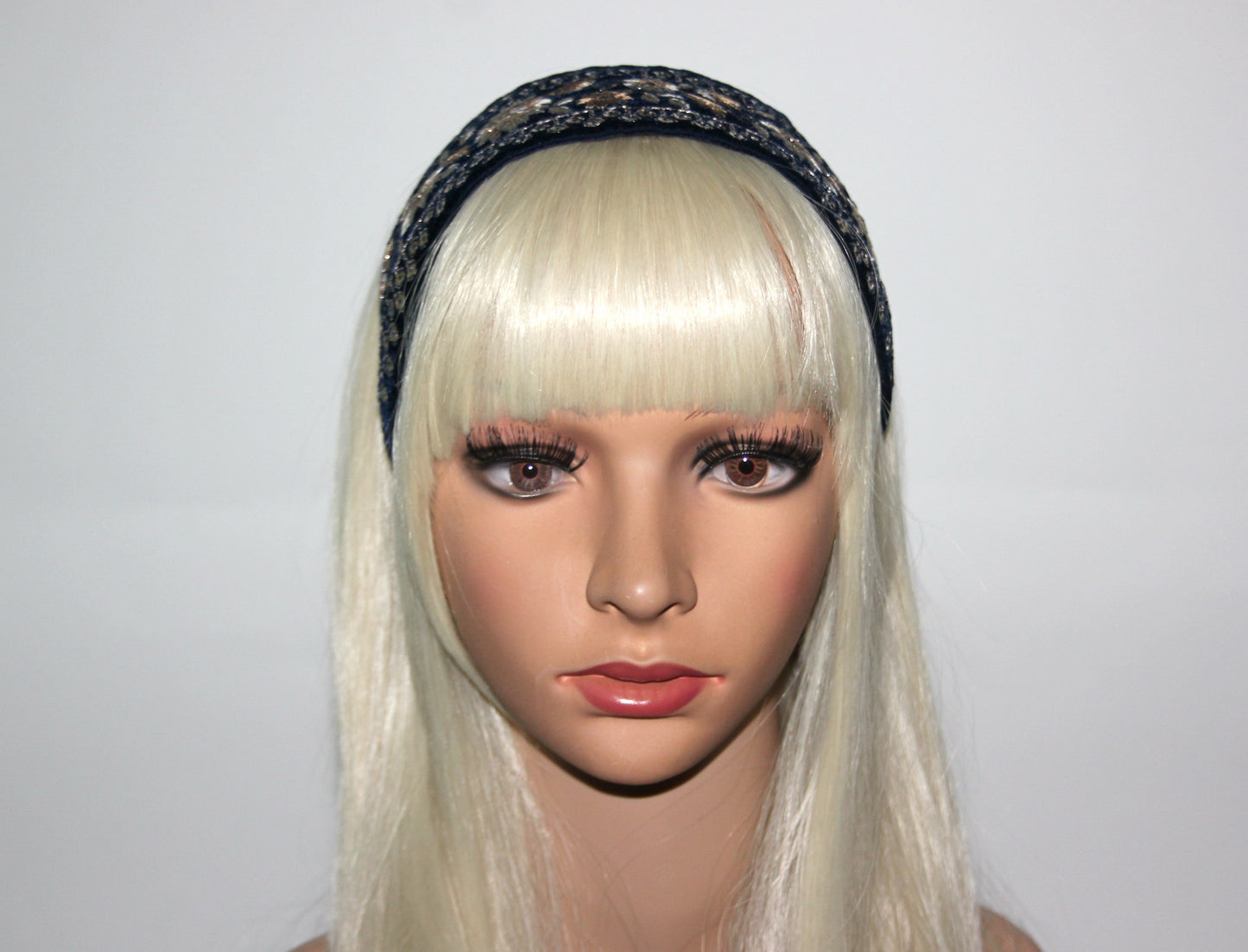 Dark Blue fashion headband 2.9" inch Embroidered sequin velvet hairband