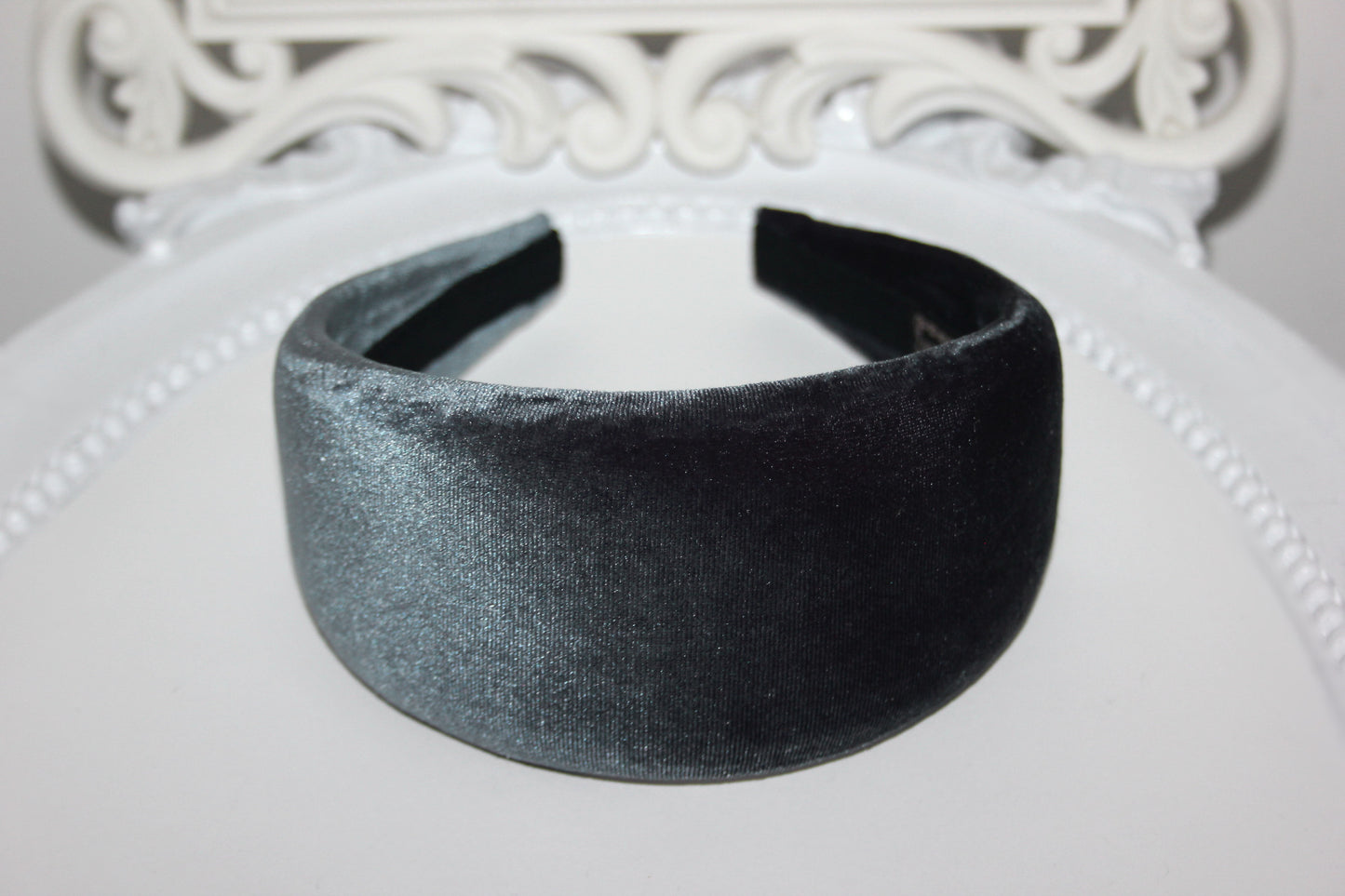 Gray Padded velvet headband, Elegant head cover, plastic free