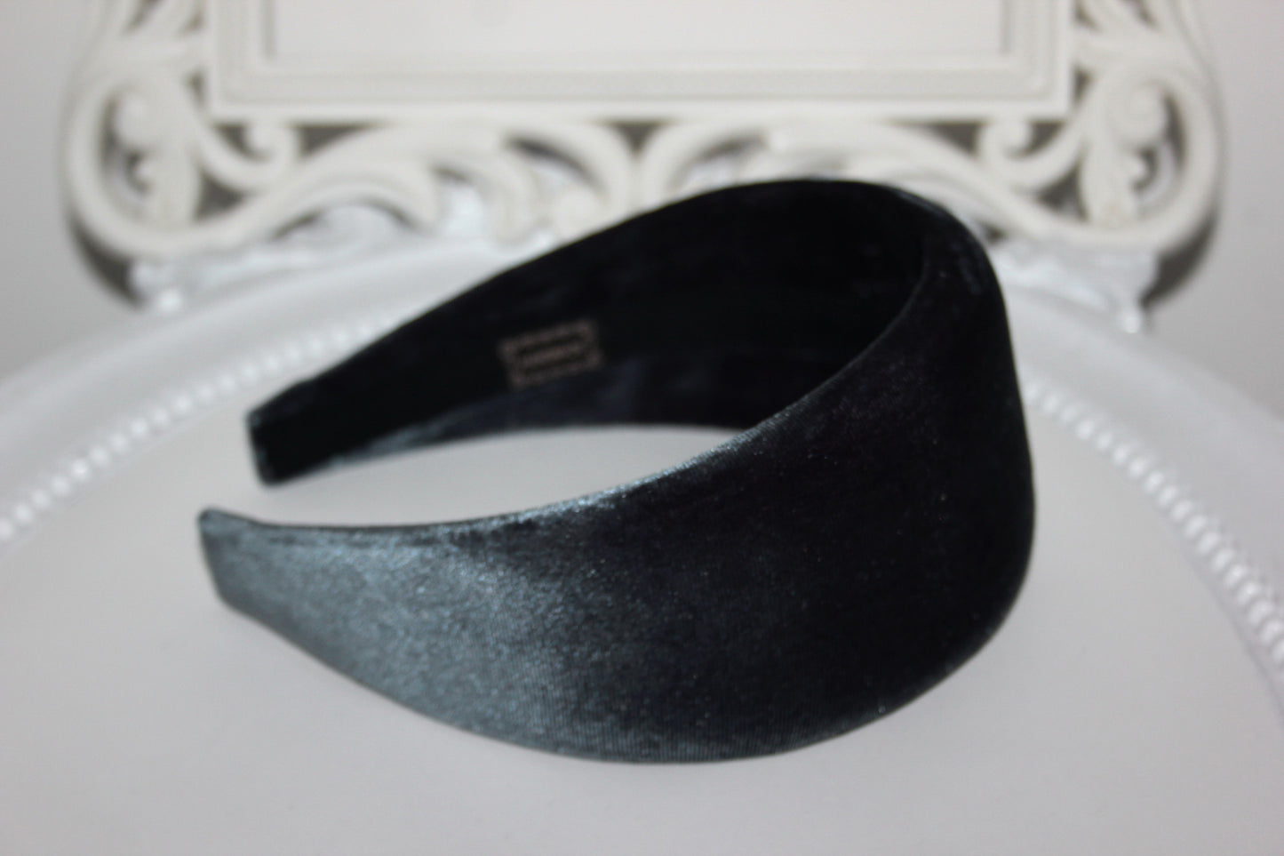 Gray Padded velvet headband, Elegant head cover, plastic free
