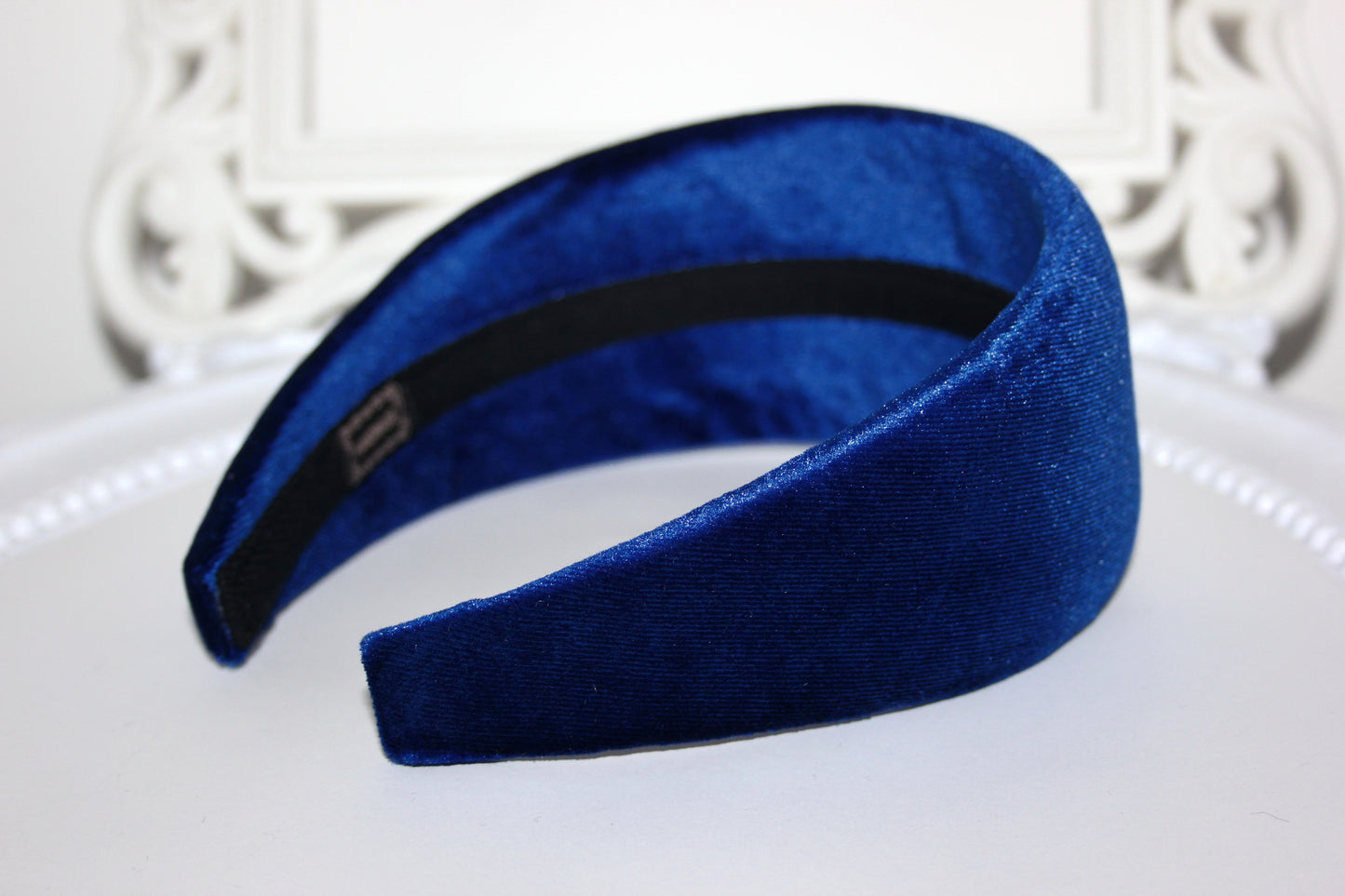 Royal Blue padded velvet headband, Elegant head cover, plastic free