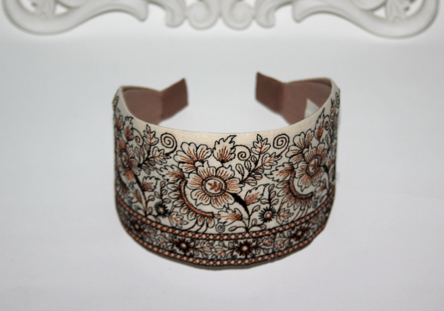 Brown flower headband for women Embroidered 3.15'' inch wide hairband festival boho head wrap