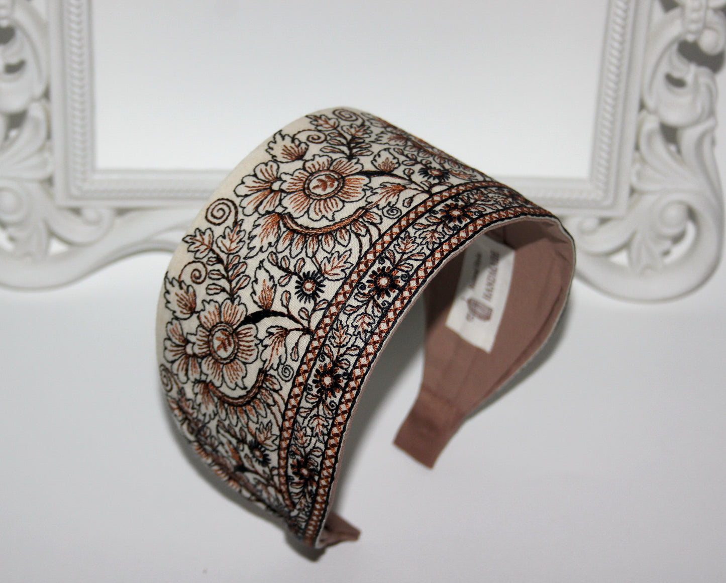 Brown flower headband for women Embroidered 3.15'' inch wide hairband festival boho head wrap