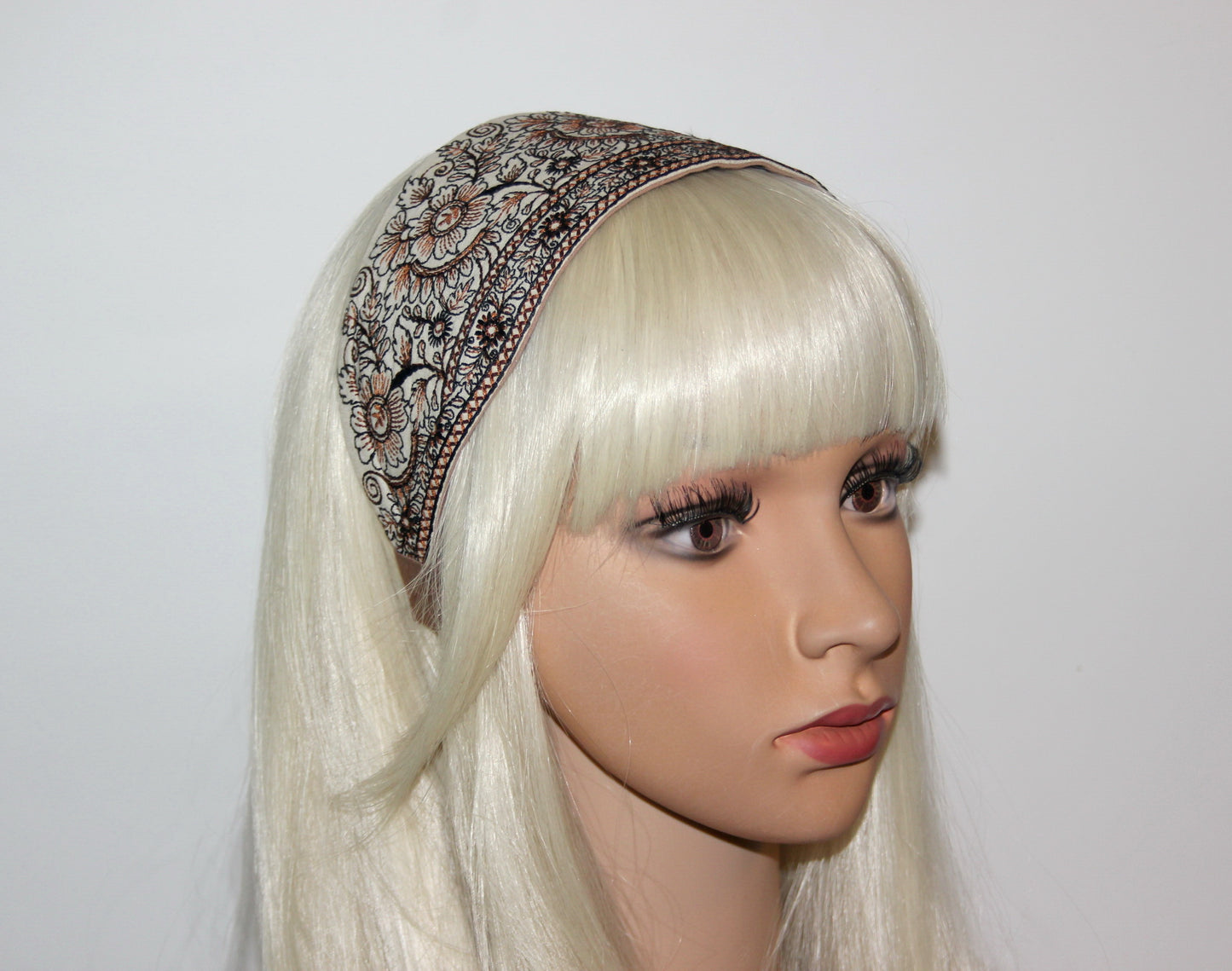 Brown flower headband for women Embroidered 3.15'' inch wide hairband festival boho head wrap