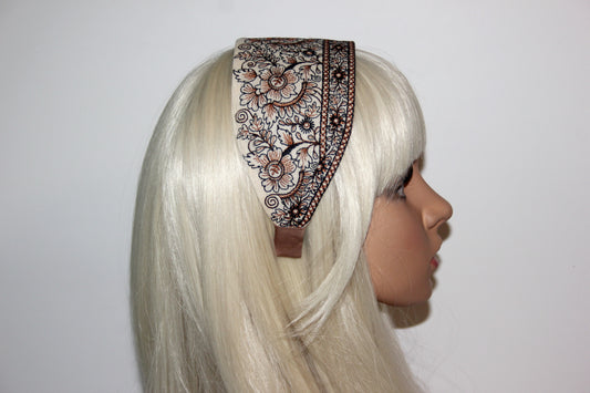 Brown flower headband for women Embroidered 3.15'' inch wide hairband festival boho head wrap