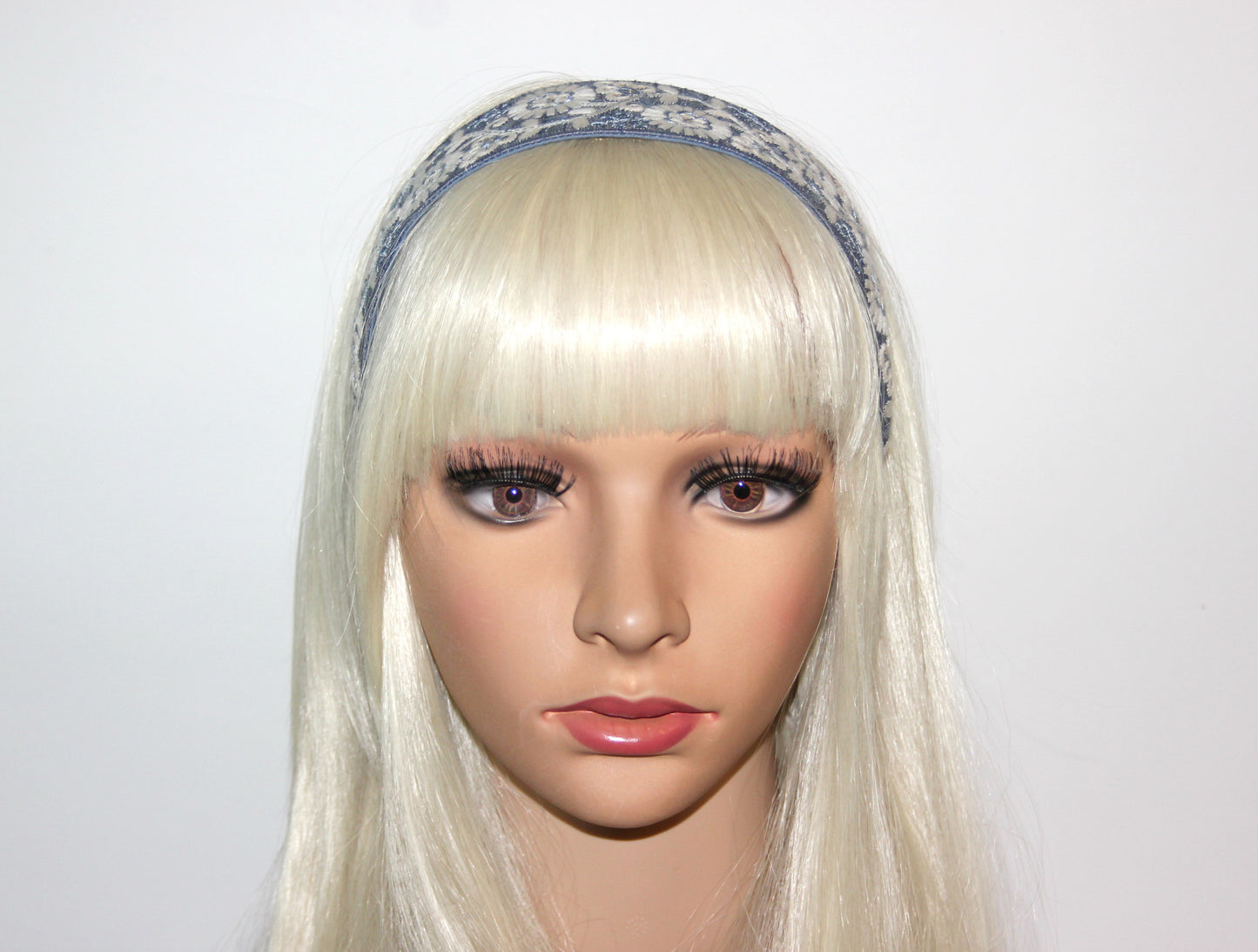 Blueberries Blue embroidered 2" headband for women Exquisite silk hairband scarf