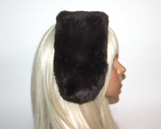 Dark Brown earmuffs Rabbit faux fur headband turban Skiing headphones for women