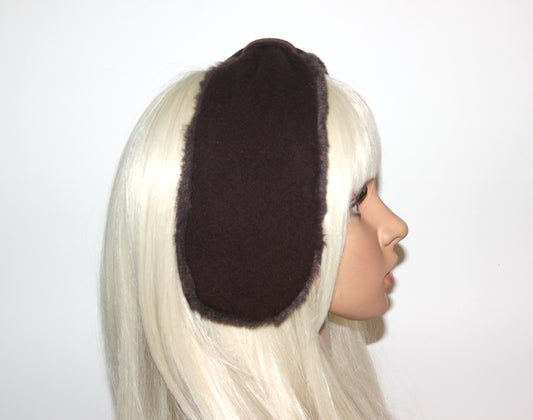 Dark Brown wool earmuffs Faux fur fluffy ear warmer
