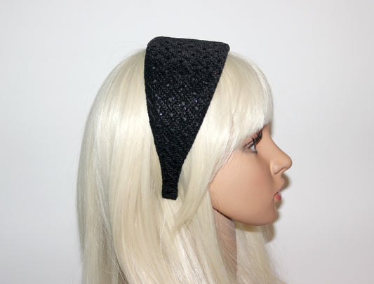Black embroidered headband Velvet sequin head cover for women Plastic free