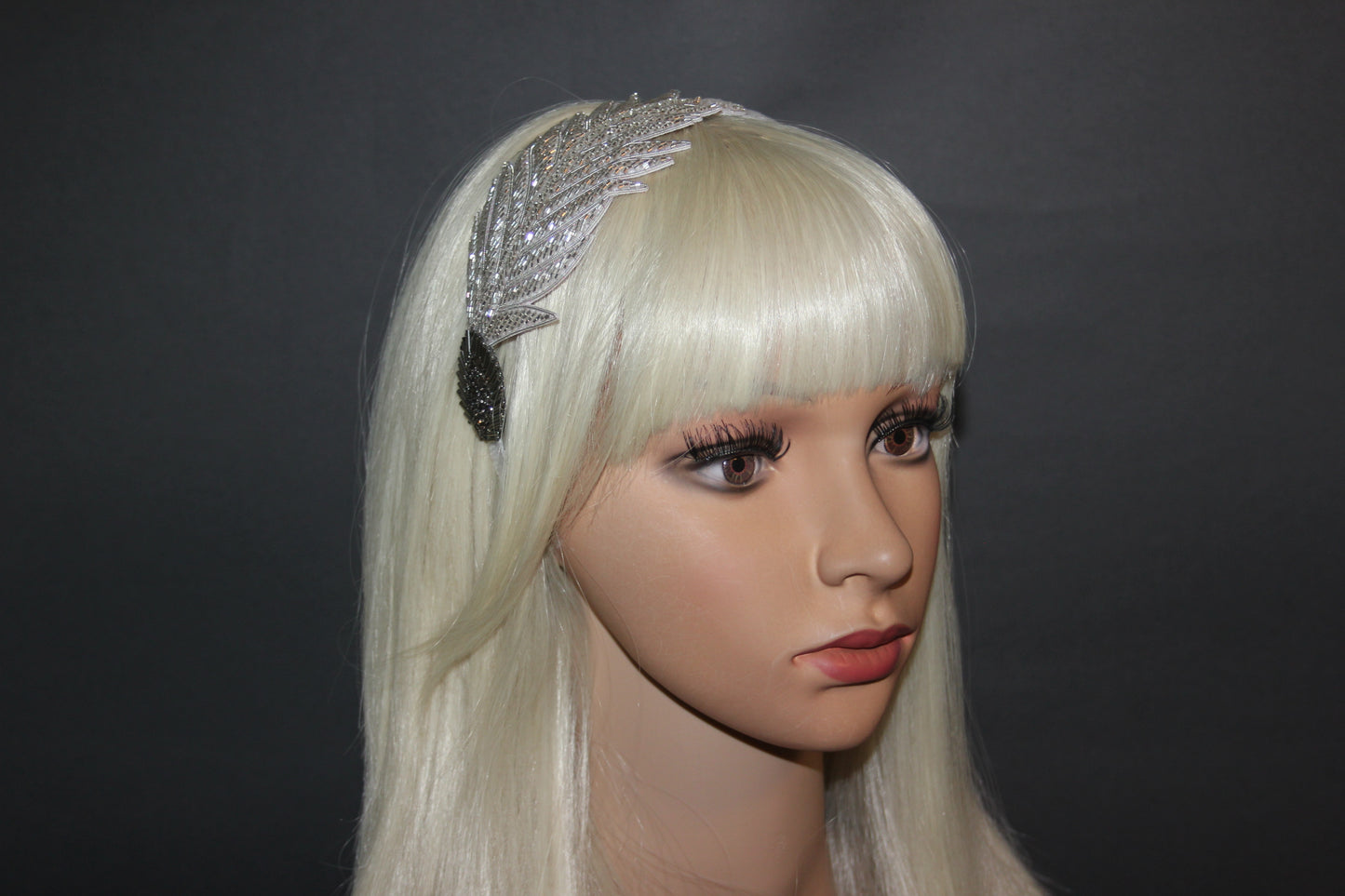 Silver beaded feather fascinator Women bridesmaid headband
