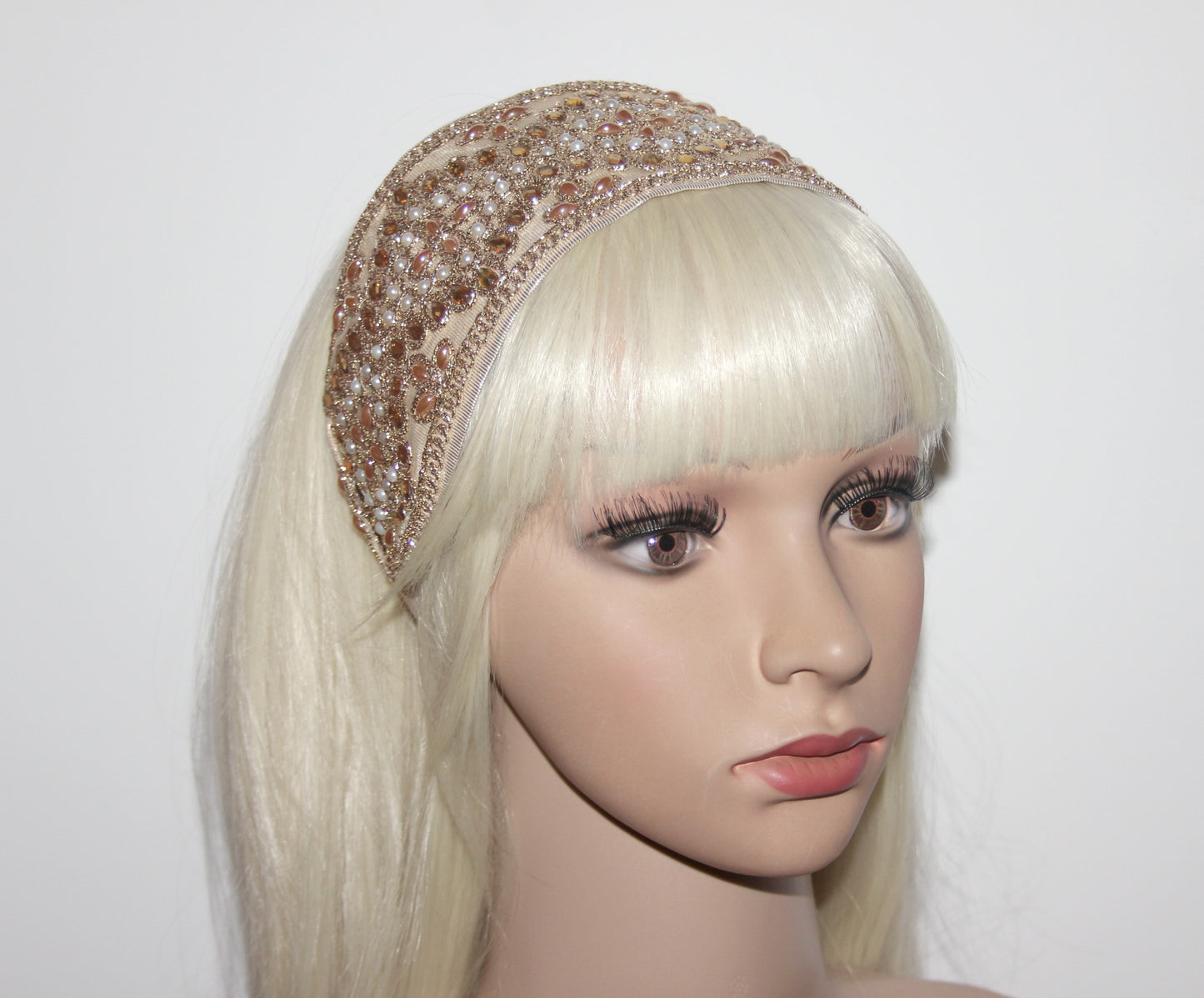 Embellished headband women 3"inch Gold hairband Wedding headpiece