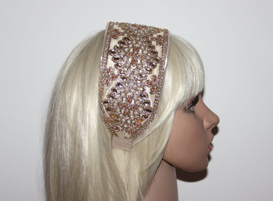 Embellished headband women 3"inch Gold hairband Wedding headpiece
