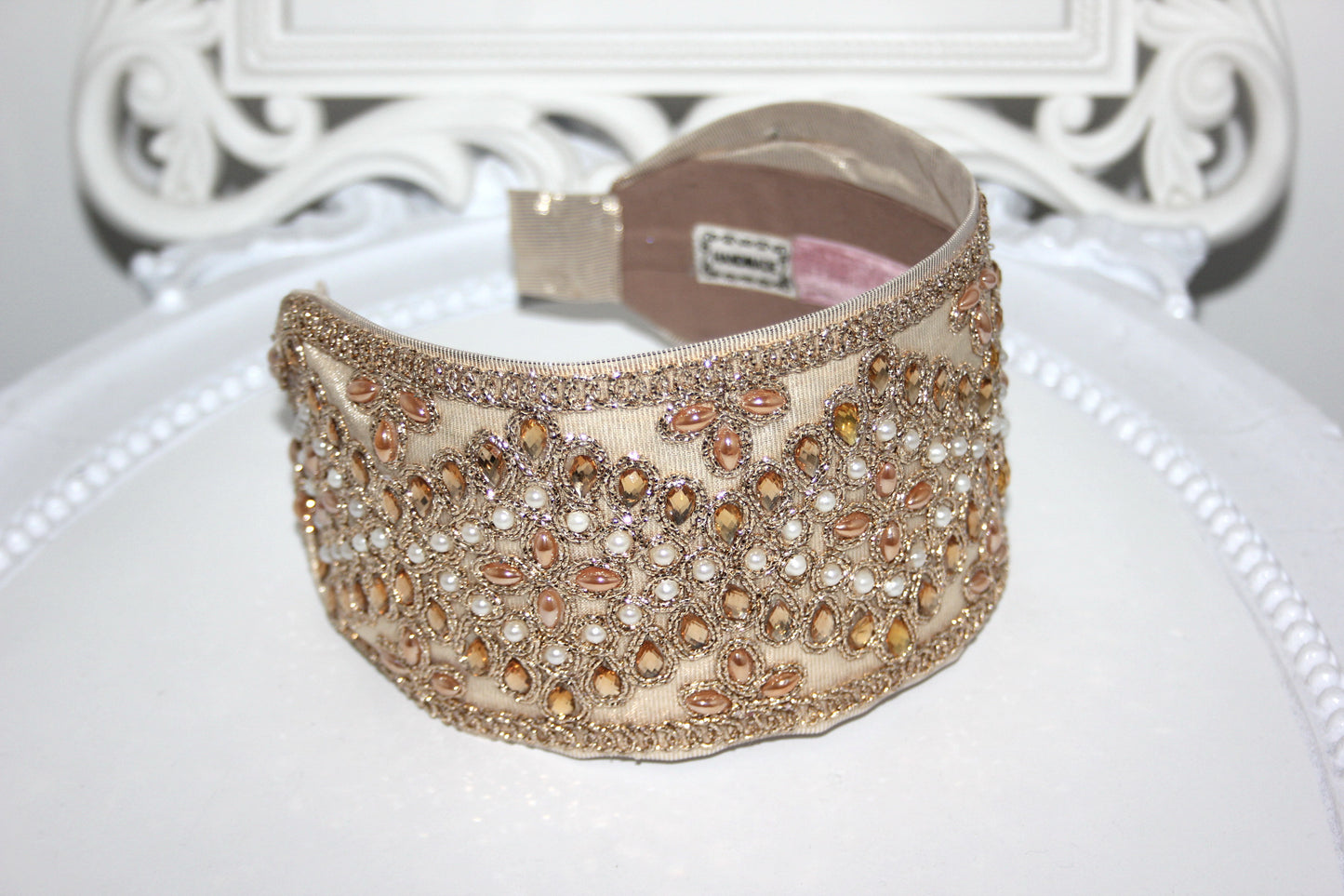 Embellished headband women 3"inch Gold hairband Wedding headpiece