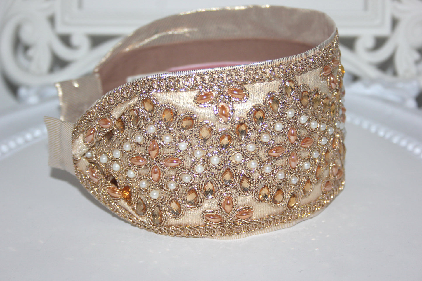 Embellished headband women 3"inch Gold hairband Wedding headpiece