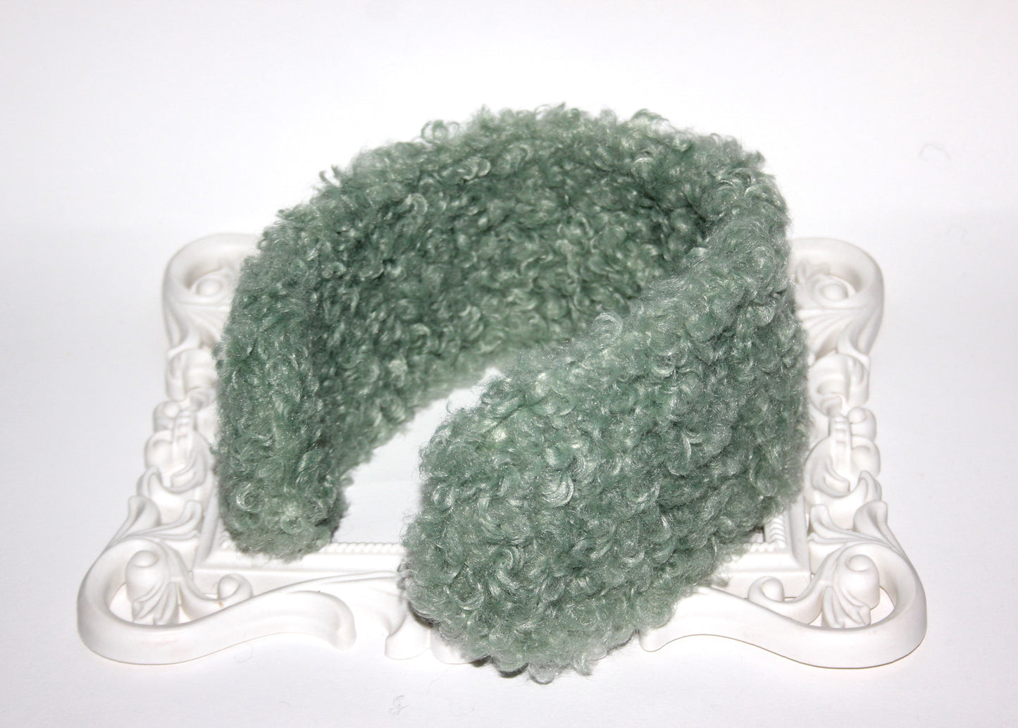 Apple Green curly earmuffs Rabbit faux fur headband turban Skiing headphones for women
