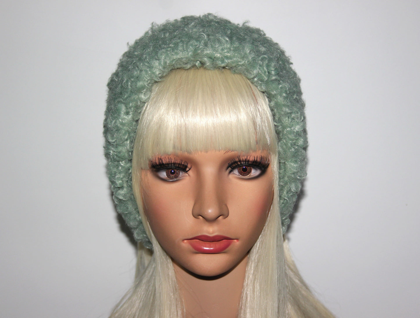 Apple Green curly earmuffs Rabbit faux fur headband turban Skiing headphones for women