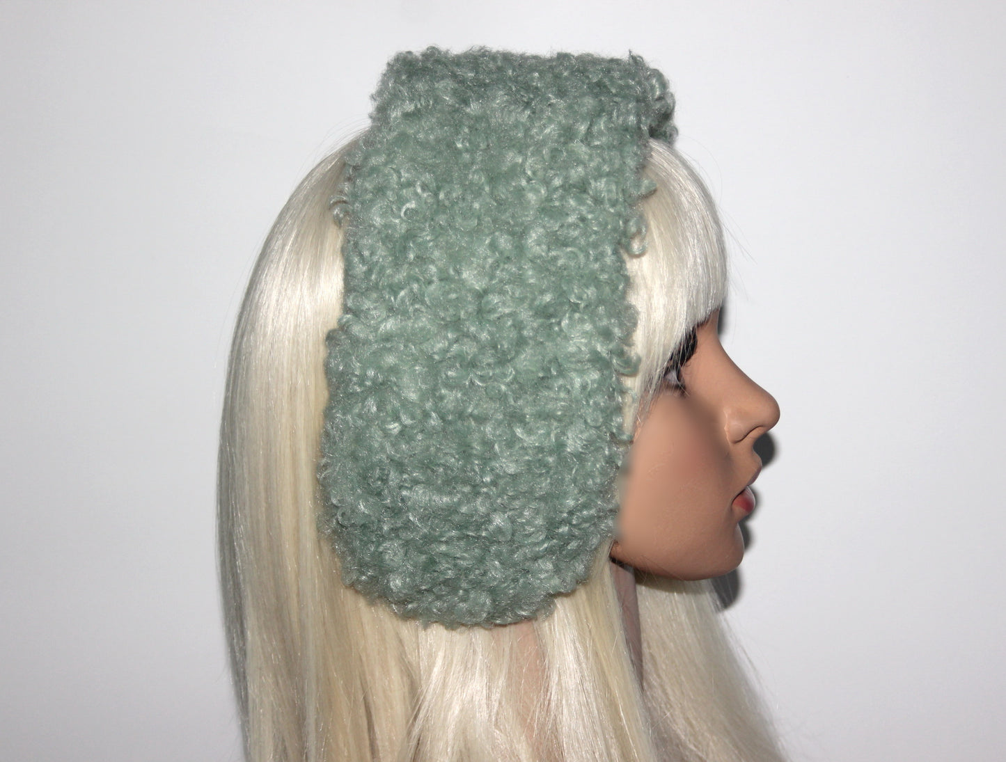 Apple Green curly earmuffs Rabbit faux fur headband turban Skiing headphones for women