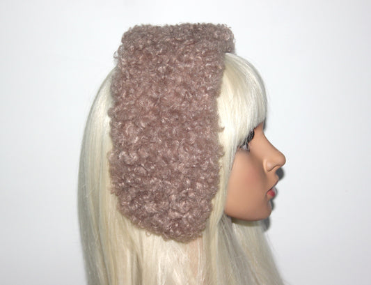 Beige curly earmuffs Rabbit faux fur headband turban Skiing headphones for women
