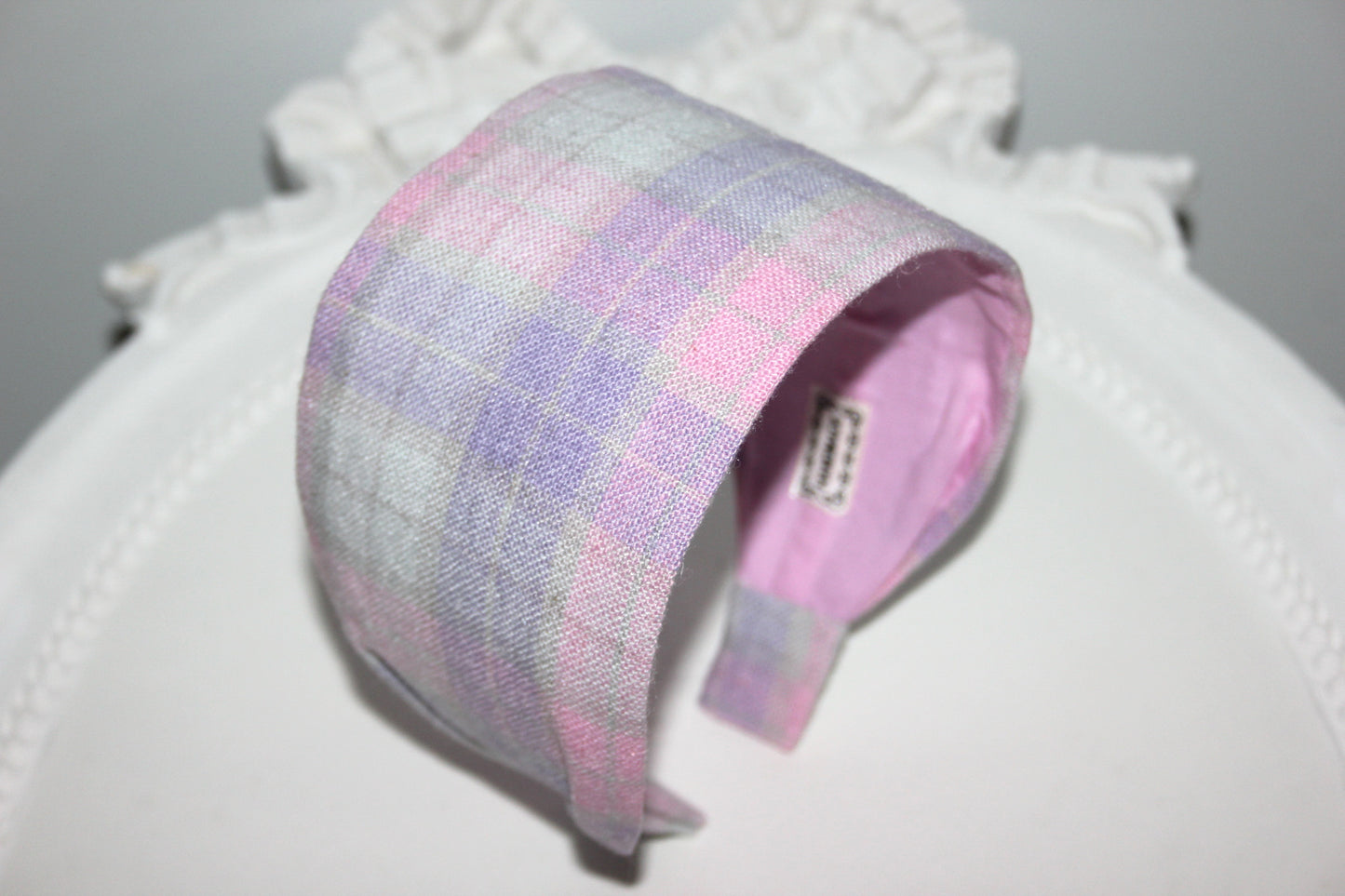 Linen headband Pastel shades tartan hair band structured & wide headband bandana