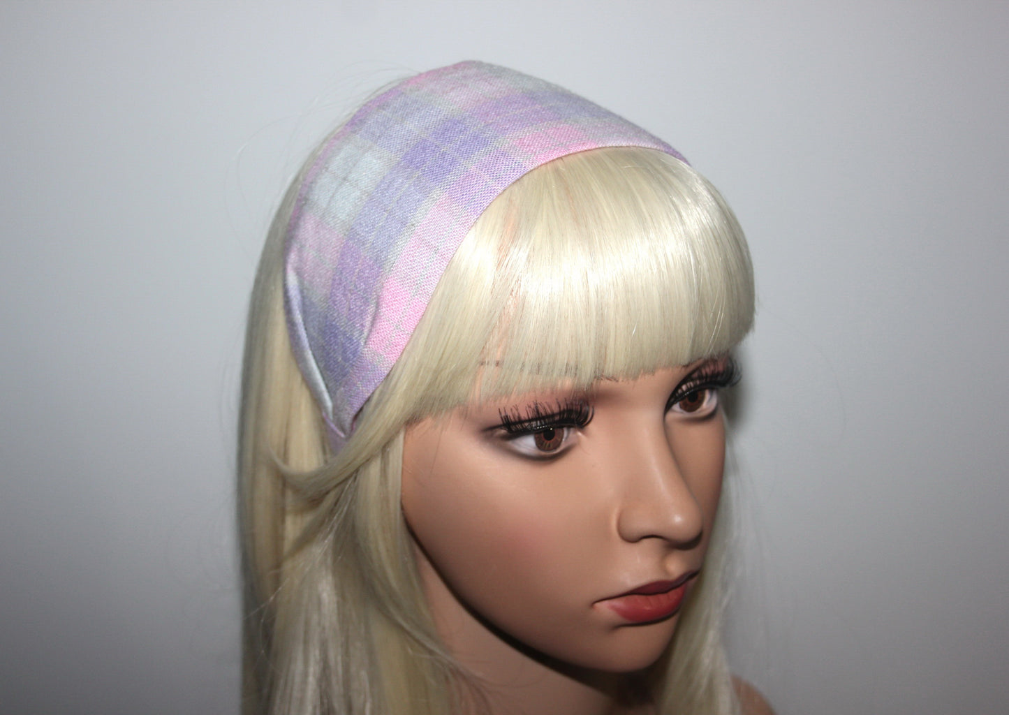 Linen headband Pastel shades tartan hair band structured & wide headband bandana