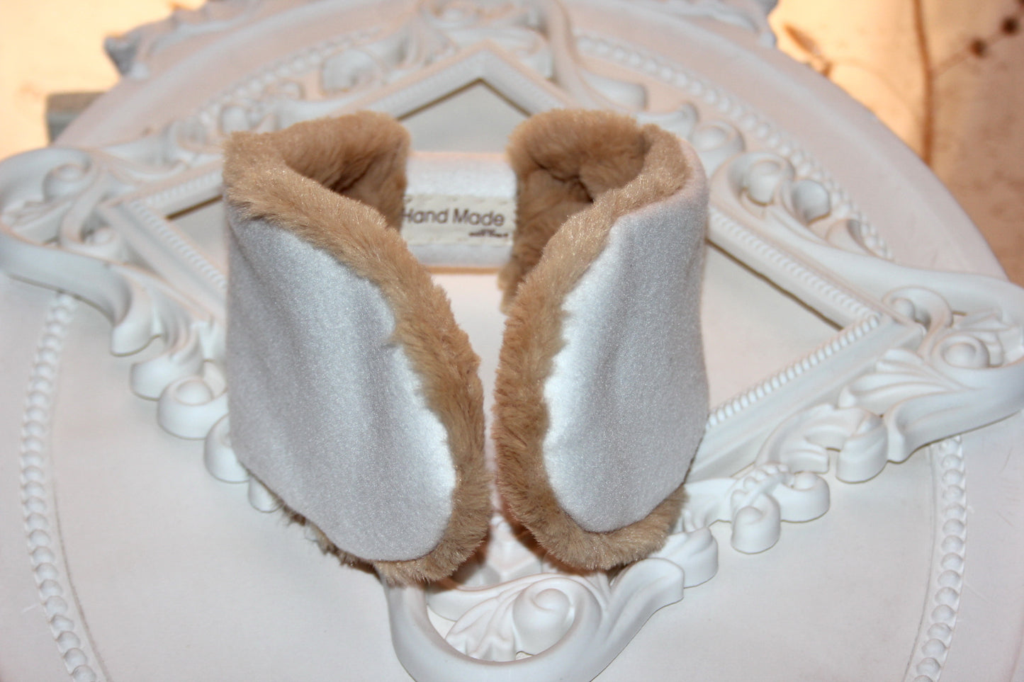 Ivory earmuffs Beige wool & faux fur headband turban