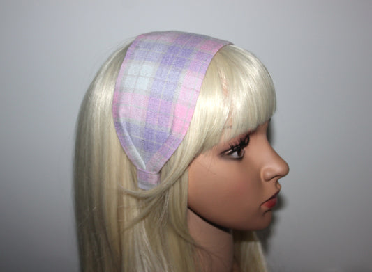 Linen headband Pastel shades tartan hair band structured & wide headband bandana