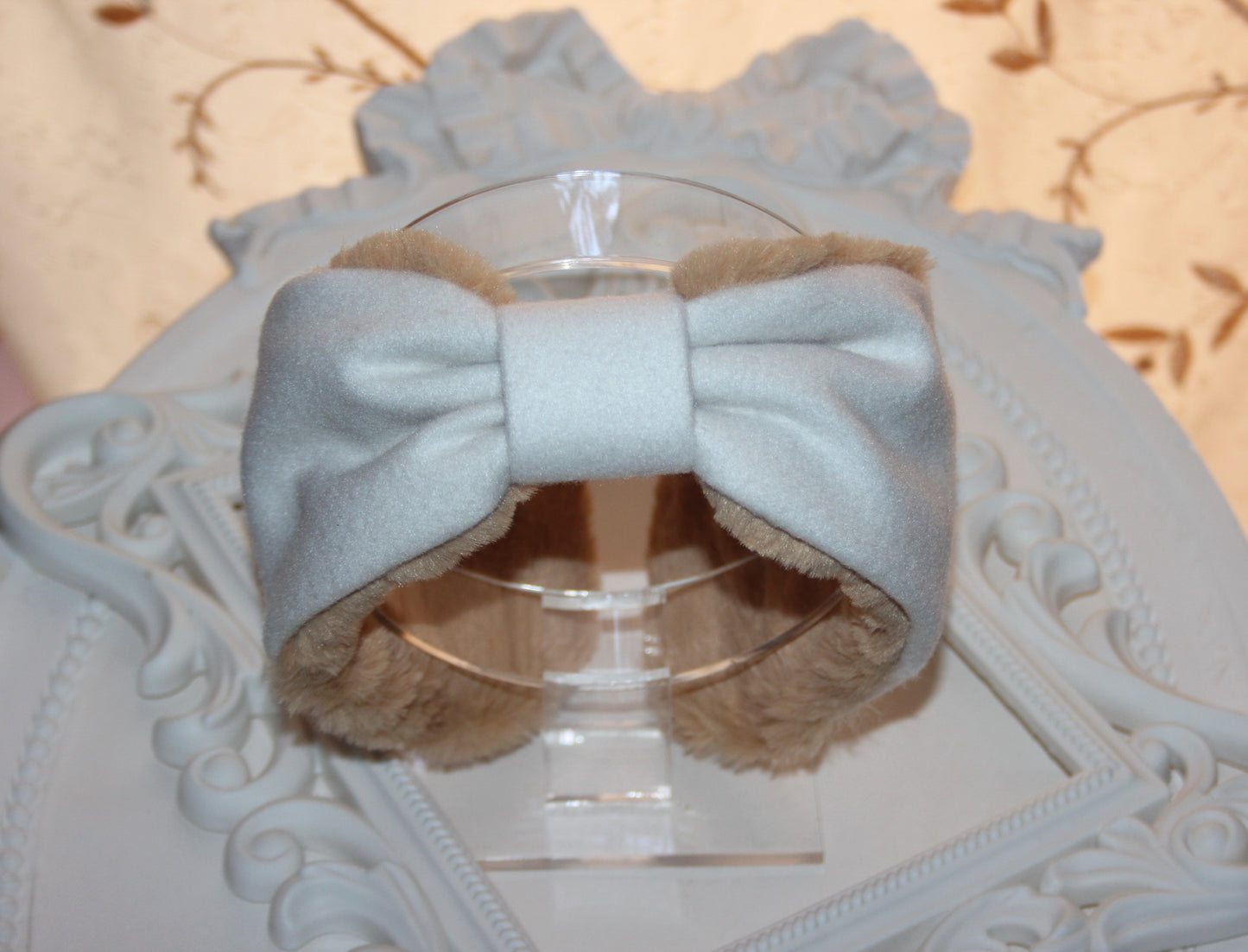 Ivory earmuffs Beige wool & faux fur headband turban