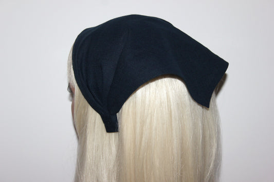 Triangle linen headband bandana Dark Blue kerchief Comfy hippie hairband