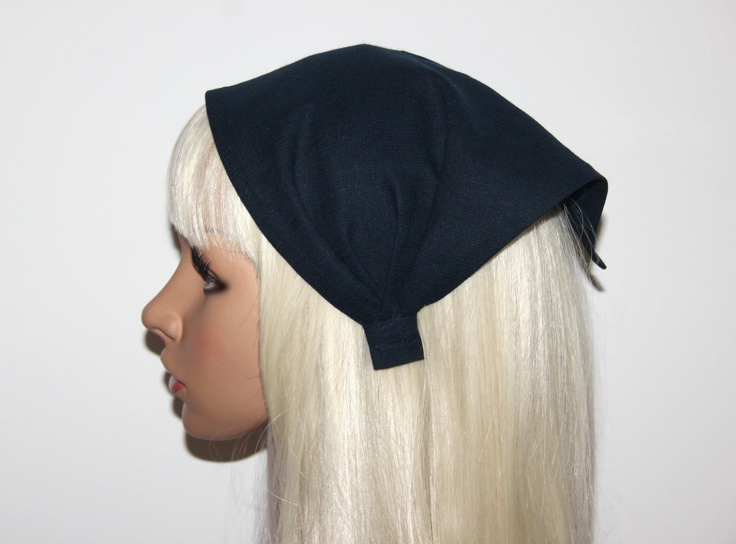 Triangle linen headband bandana Dark Blue kerchief Comfy hippie hairband