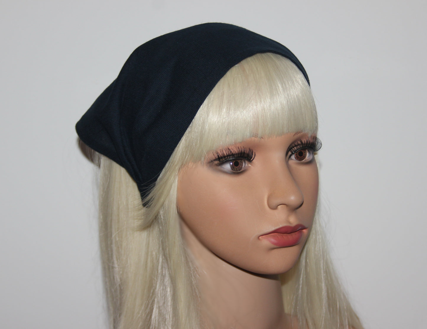 Triangle linen headband bandana Dark Blue kerchief Comfy hippie hairband