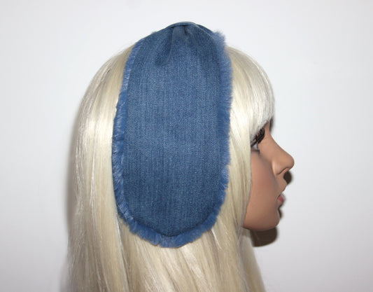 Blue earmuffs women Azure faux fur earmuffs ear warmer headband turban