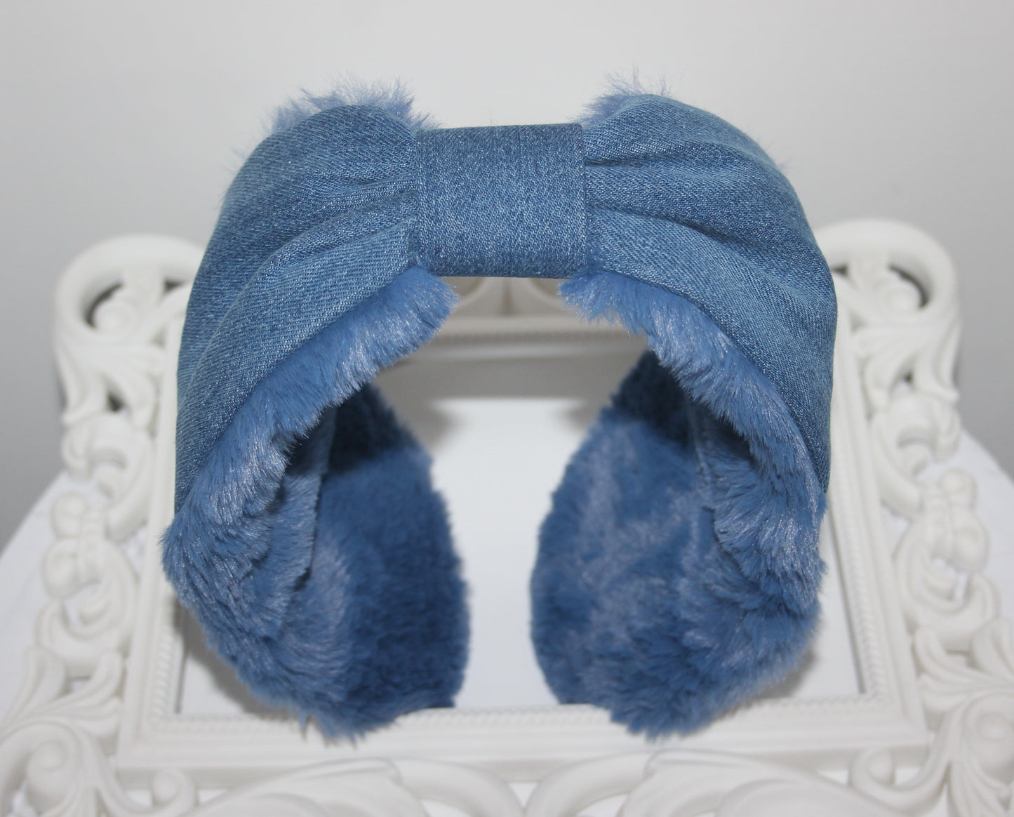 Blue earmuffs women Azure faux fur earmuffs ear warmer headband turban