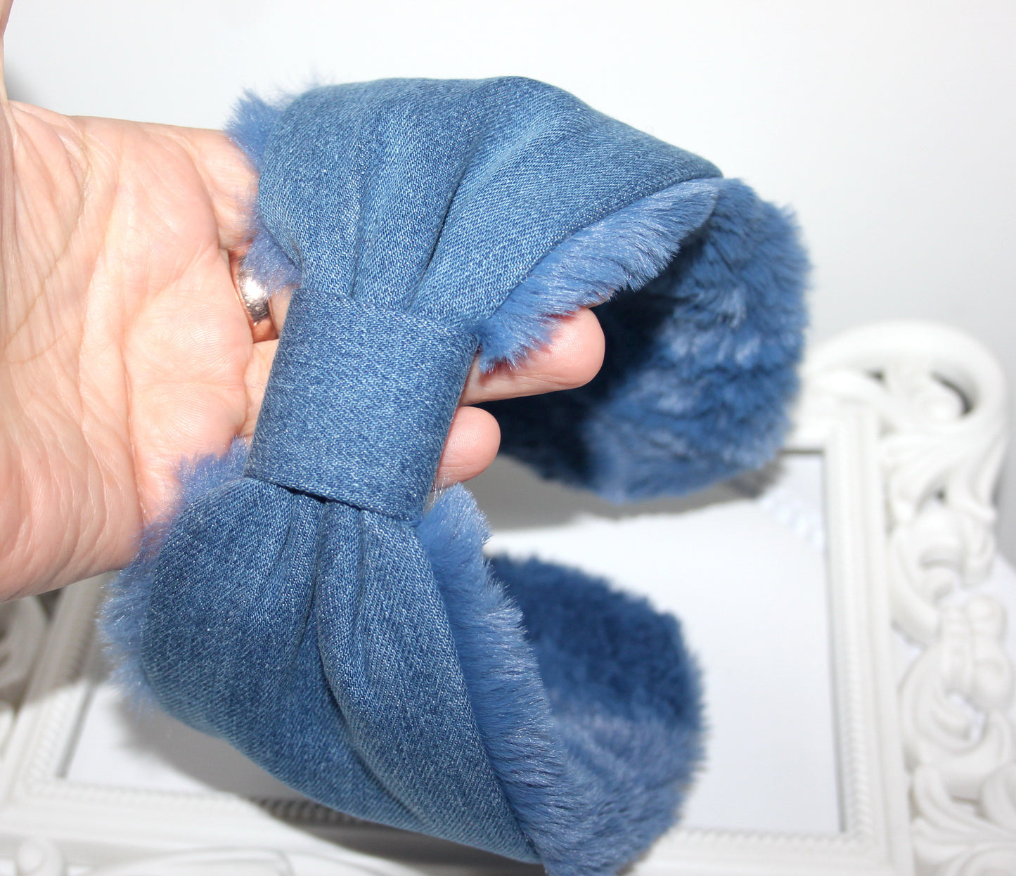 Blue earmuffs women Azure faux fur earmuffs ear warmer headband turban