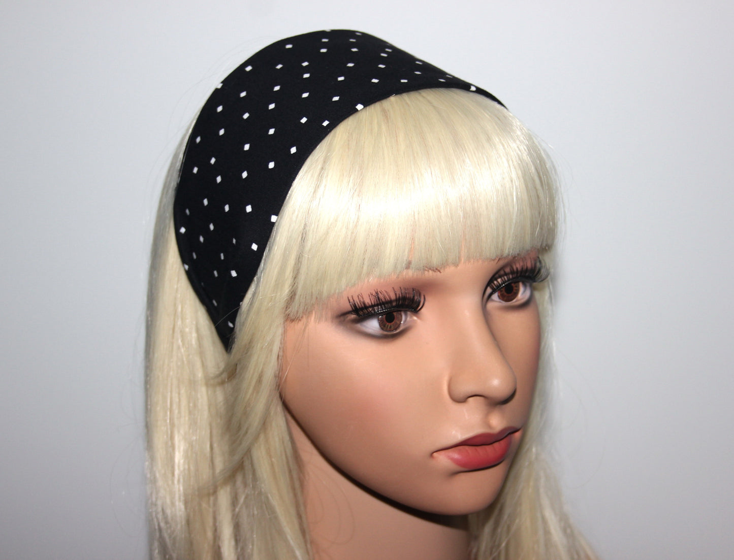 Wide cotton headband for women Black & White geometric print headwrap