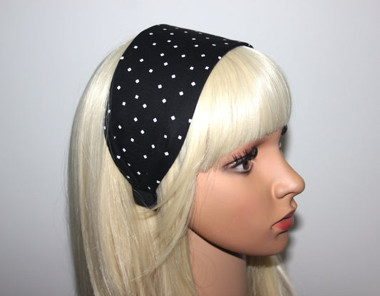 Wide cotton headband for women Black & White geometric print headwrap