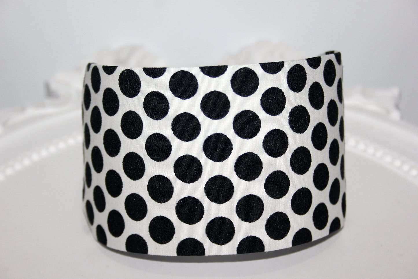 Women cotton headband, White with Black points Large Polka Dot jacquard headband scarf