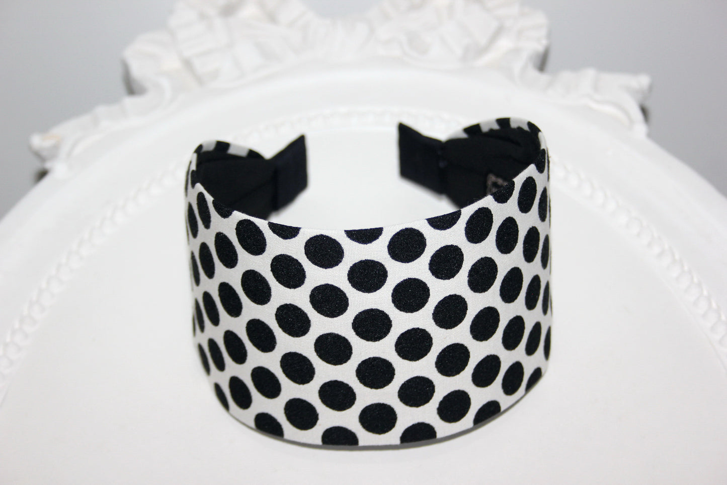 Women cotton headband, White with Black points Large Polka Dot jacquard headband scarf